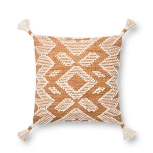 Lucia Gold Pillow by Magnolia Home Joanna Gaines with tassels. 18x18inch
